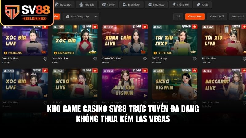 Kho game casino SV88 trực tuyến đa dạng