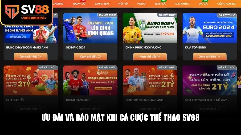 Ưu đãi và bảo mật khi cá cược thể thao SV88