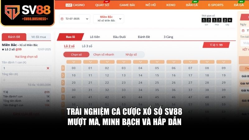 Trải nghiệm cá cược xổ số SV88 – Mượt mà, minh bạch và hấp dẫn